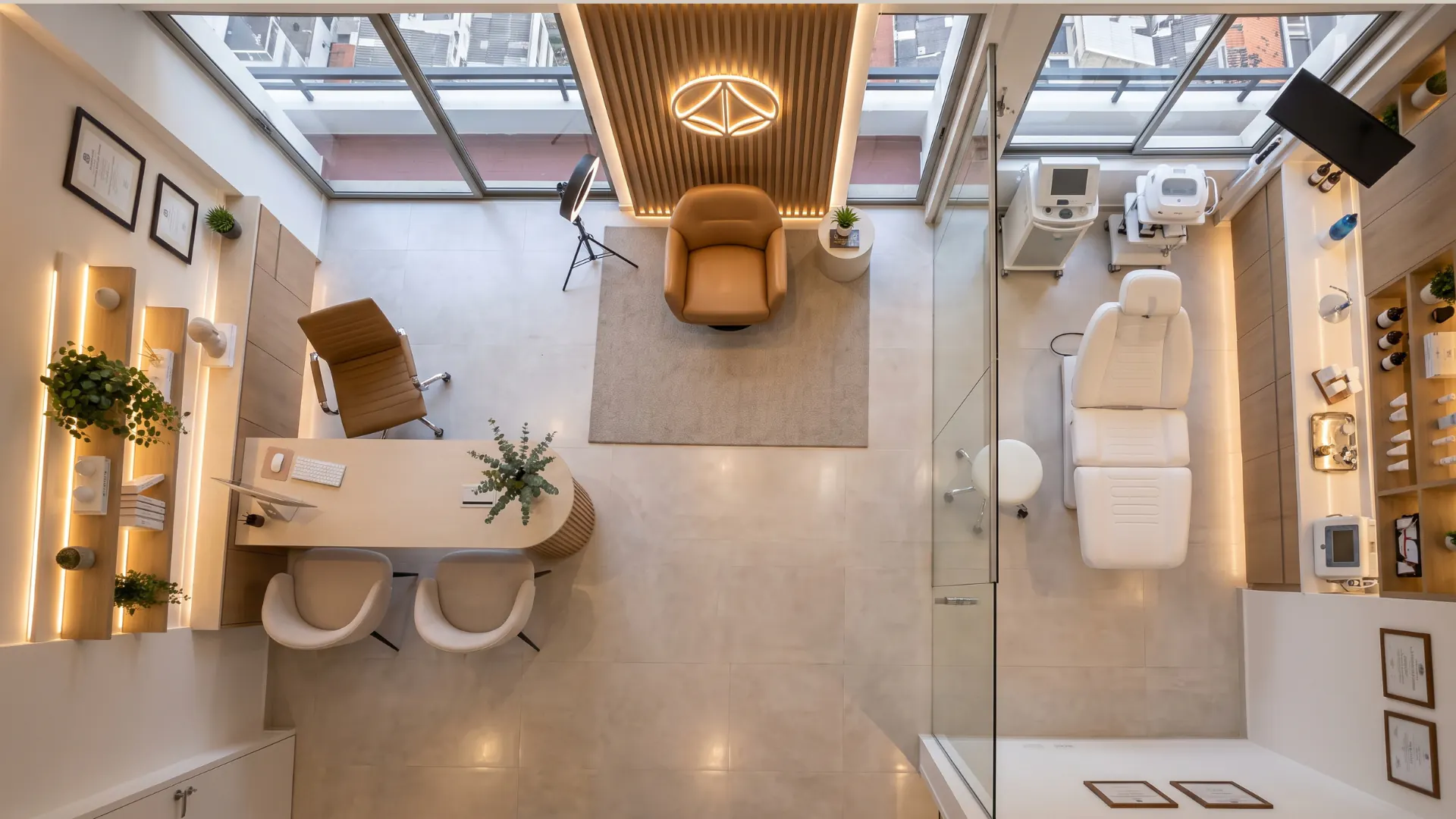 Overhead Aerial View of Clinic Architecture & Wood Accent Wall